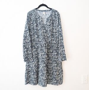 PACT Blue Floral Cafe Crepe Tiered Dress Organic Cotton size Large